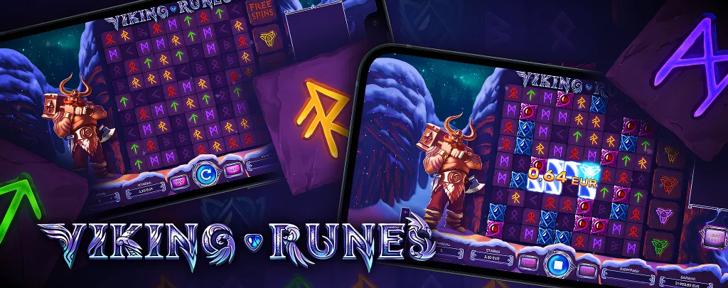 Viking Runes on the screen with bright runes and the amount of winnings